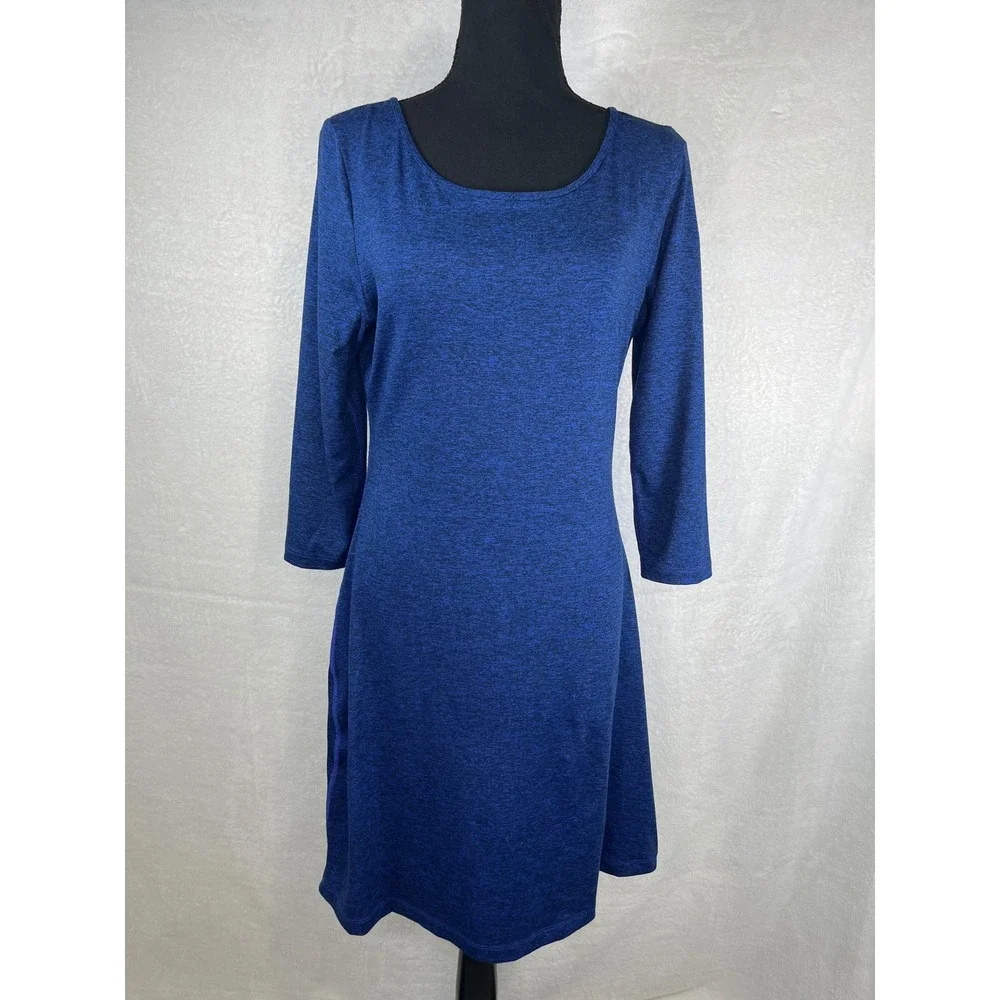Patagonia Blue Heathered Crew Neck 3/4 Sleeve A-Line Dress‎ Size Small